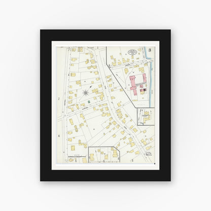 Old map wall art mockup — black gallery frame with white mat — Sanborn Fire Insurance Map from Ipswich, Essex County, Massachusetts (1902), Sheet #0003