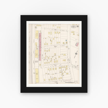 Old map wall art mockup — black gallery frame with white mat — Sanborn Fire Insurance Map from Glendale, Los Angeles County, California (1919), Sheet #0031