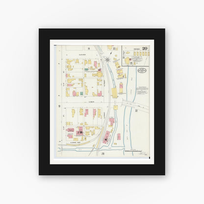 Old map wall art mockup — black gallery frame with white mat — Sanborn Fire Insurance Map from Newark, Licking County, Ohio (1905), Sheet #0020