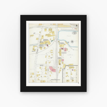 Old map wall art mockup — black gallery frame with white mat — Sanborn Fire Insurance Map from Ayer, Middlesex County, Massachusetts (1902), Sheet #0003