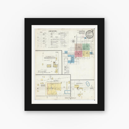 Old map wall art mockup — black gallery frame with white mat — Sanborn Fire Insurance Map from Brenham, Washington County, Texas (1896), Sheet #0001