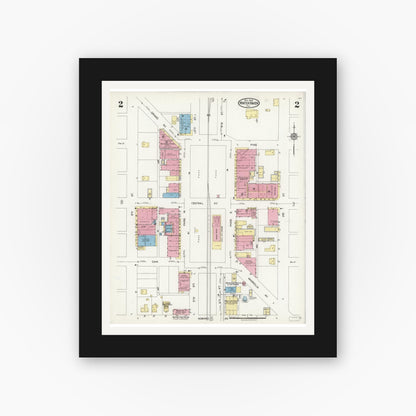 Old map wall art mockup — black gallery frame with white mat — Sanborn Fire Insurance Map from Winter Haven, Polk County, Florida (1924), Sheet #0002