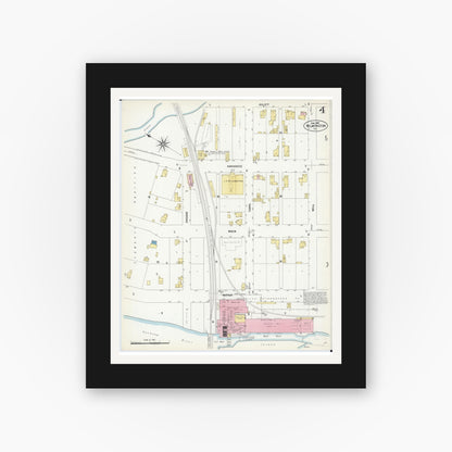 Old map wall art mockup — black gallery frame with white mat — Sanborn Fire Insurance Map from Wilmington, Will County, Illinois (1907), Sheet #0004