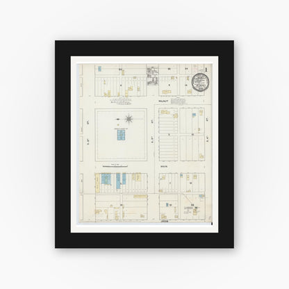 Old map wall art mockup — black gallery frame with white mat — Sanborn Fire Insurance Map from Albany, Shackelford County, Texas (1891) - Complete Map Set