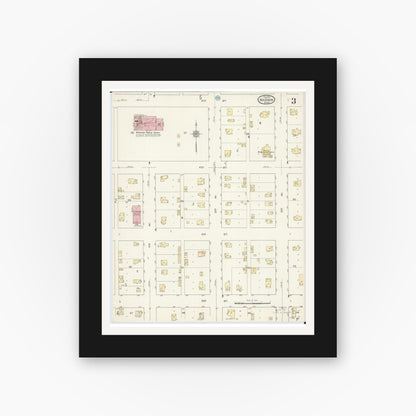 Old map wall art mockup — black gallery frame with white mat — Sanborn Fire Insurance Map from Madison, Lac Qui Parle County, Minnesota (1913), Sheet #0003