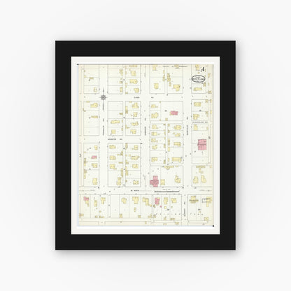 Old map wall art mockup — black gallery frame with white mat — Sanborn Fire Insurance Map from West Plains, Howell County, Missouri (1914), Sheet #0004