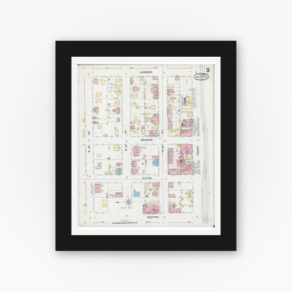 Old map wall art mockup — black gallery frame with white mat — Sanborn Fire Insurance Map from Alton, Madison County, Illinois (1892), Sheet #0005