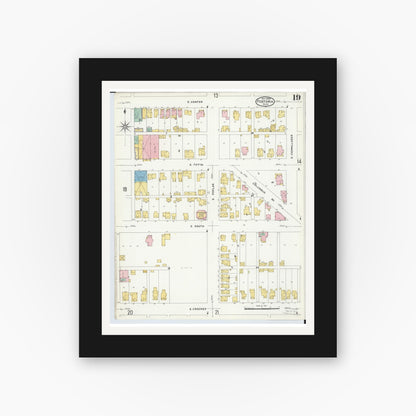 Old map wall art mockup — black gallery frame with white mat — Sanborn Fire Insurance Map from Fostoria, Seneca, Hancock, And Wood Counties, Ohio (1908), Sheet #0019