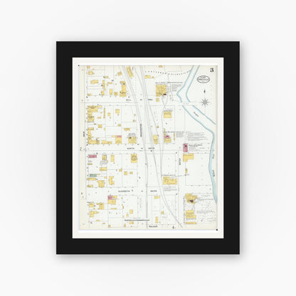 Old map wall art mockup — black gallery frame with white mat — Sanborn Fire Insurance Map from Grayville, White And Edwards Counties, Illinois (1900), Sheet #0003