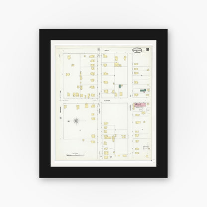 Old map wall art mockup — black gallery frame with white mat — Sanborn Fire Insurance Map from Lakewood, Ocean County, New Jersey (1909), Sheet #0018