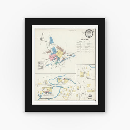 Old map wall art mockup — black gallery frame with white mat — Sanborn Fire Insurance Map from Ipswich, Essex County, Massachusetts (1892) - Complete Map Set