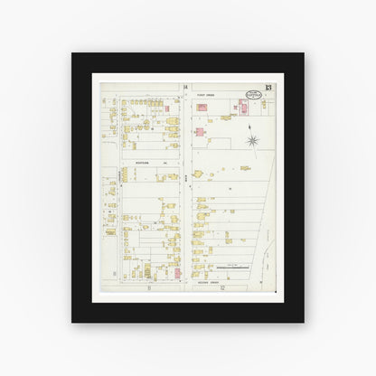 Old map wall art mockup — black gallery frame with white mat — Sanborn Fire Insurance Map from Suffolk, Independent Cities, Virginia (1898), Sheet #0013