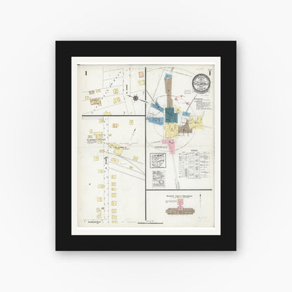 Old map wall art mockup — black gallery frame with white mat — Sanborn Fire Insurance Map from Saint Clairsville, Belmont County, Ohio (1924), Sheet #0001