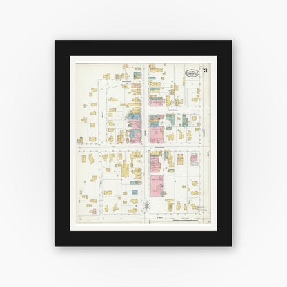 Old map wall art mockup — black gallery frame with white mat — Sanborn Fire Insurance Map from Evansville, Rock County, Wisconsin (1907), Sheet #0003
