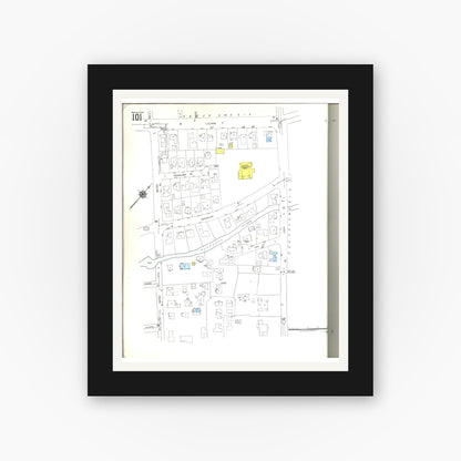 Old map wall art mockup — black gallery frame with white mat — Sanborn Fire Insurance Map from Honolulu, Oahu County, Hawaii (1955) — Complete Set