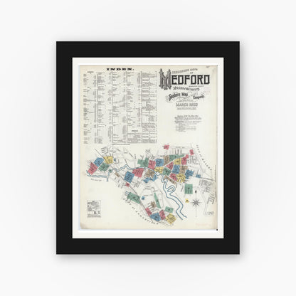 Old map wall art mockup — black gallery frame with white mat — Sanborn Fire Insurance Map from Medford, Middlesex County, Massachusetts (1903) - Complete Map Set