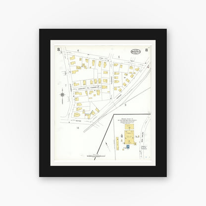 Old map wall art mockup — black gallery frame with white mat — Sanborn Fire Insurance Map from Wakefield, Middlesex County, Massachusetts (1923), Sheet #0008