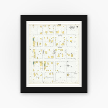 Old map wall art mockup — black gallery frame with white mat — Sanborn Fire Insurance Map from Clarksville, Red River County, Texas (1901), Sheet #0002