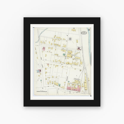Old map wall art mockup — black gallery frame with white mat — Sanborn Fire Insurance Map from Wellsville, Columbiana County, Ohio (1897), Sheet #0002