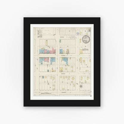 Old map wall art mockup — black gallery frame with white mat — Sanborn Fire Insurance Map from McGregor, McLennan County, Texas (1894), Sheet #0001