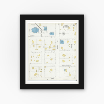 Old map wall art mockup — black gallery frame with white mat — Sanborn Fire Insurance Map from Georgetown, Williamson County, Texas (1905), Sheet #0005