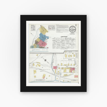 Old map wall art mockup — black gallery frame with white mat — Sanborn Fire Insurance Map from Belle Vernon, Fayette County, Pennsylvania (1918), Sheet #0001