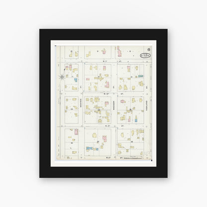 Old map wall art mockup — black gallery frame with white mat — Sanborn Fire Insurance Map from Dixon, Lee County, Illinois (1891), Sheet #0006