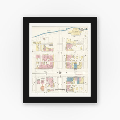 Old map wall art mockup — black gallery frame with white mat — Sanborn Fire Insurance Map from Colusa, Colusa County, California (1918), Sheet #0004