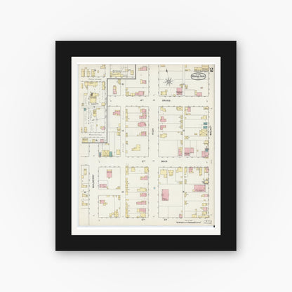 Old map wall art mockup — black gallery frame with white mat — Sanborn Fire Insurance Map from Rising Sun, Ohio County, Indiana (1892), Sheet #0002