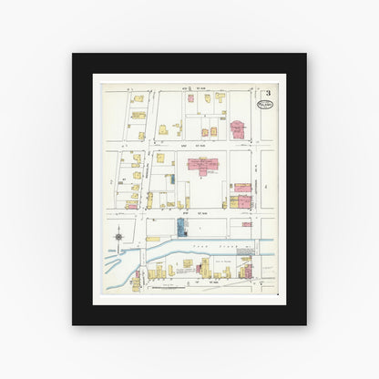 Old map wall art mockup — black gallery frame with white mat — Sanborn Fire Insurance Map from Pulaski, Pulaski County, Virginia (1920), Sheet #0003