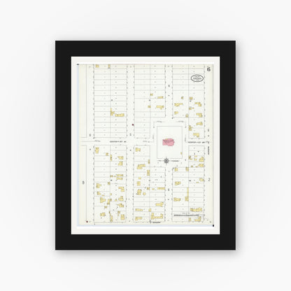 Old map wall art mockup — black gallery frame with white mat — Sanborn Fire Insurance Map from Anoka, Anoka County, Minnesota (1911), Sheet #0006