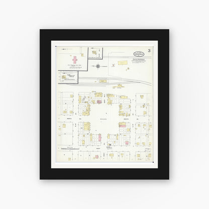 Old map wall art mockup — black gallery frame with white mat — Sanborn Fire Insurance Map from Greenfield, Dade County, Missouri (1910), Sheet #0003