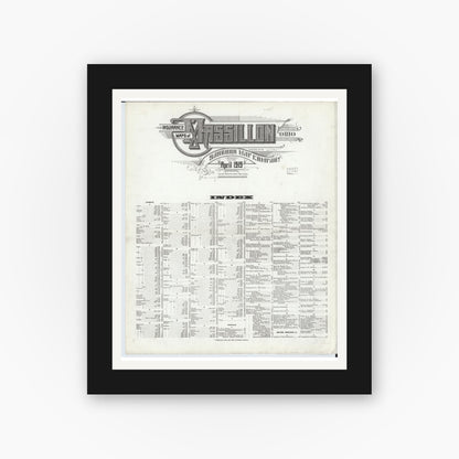 Old map wall art mockup — black gallery frame with white mat — Sanborn Fire Insurance Map from Massillon, Stark County, Ohio (1919), Sheet #0001