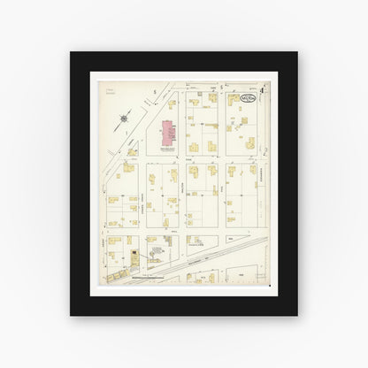 Old map wall art mockup — black gallery frame with white mat — Sanborn Fire Insurance Map from Milton, Santa Rosa County, Florida (1917), Sheet #0004