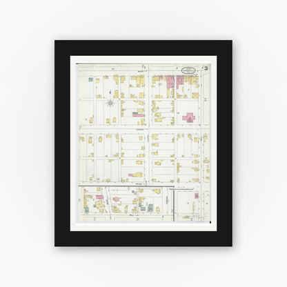 Old map wall art mockup — black gallery frame with white mat — Sanborn Fire Insurance Map from Louisville, Stark County, Ohio (1901), Sheet #0003