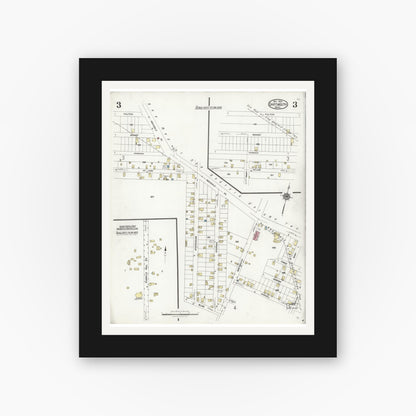 Old map wall art mockup — black gallery frame with white mat — Sanborn Fire Insurance Map from Dartmouth, Bristol County, Massachusetts (1924), Sheet #0003