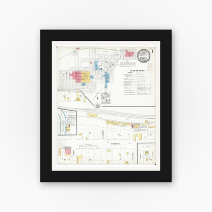 Old map wall art mockup — black gallery frame with white mat — Sanborn Fire Insurance Map from Algona, Kossuth County, Iowa (1900) â€” Complete Set