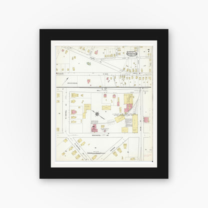 Old map wall art mockup — black gallery frame with white mat — Sanborn Fire Insurance Map from Moorestown, Burlington County, New Jersey (1917), Sheet #0007
