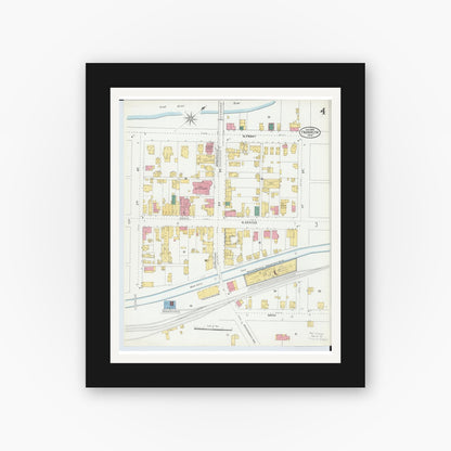 Old map wall art mockup — black gallery frame with white mat — Sanborn Fire Insurance Map from Franklin, Warren County, Ohio (1905), Sheet #0004