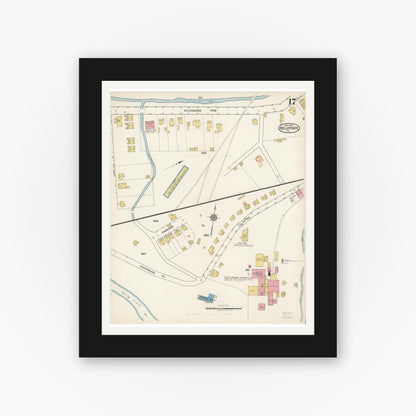 Old map wall art mockup — black gallery frame with white mat — Sanborn Fire Insurance Map from Bellefonte, Centre County, Pennsylvania (1922), Sheet #0017