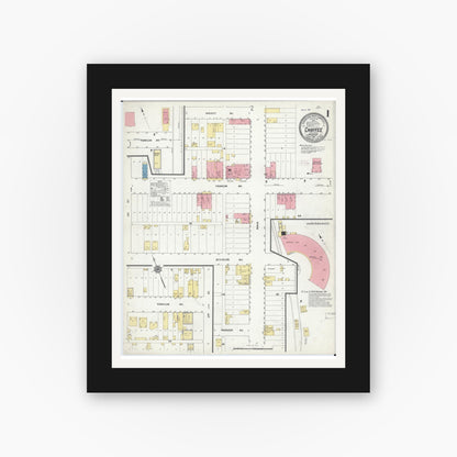 Old map wall art mockup — black gallery frame with white mat — Sanborn Fire Insurance Map from Chaffee, Scott County, Missouri (1911) - Complete Map Set