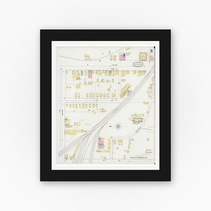 Old map wall art mockup — black gallery frame with white mat — Sanborn Fire Insurance Map from Olean, Cattaraugus County, New York (1894), Sheet #0003