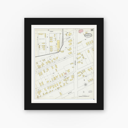 Old map wall art mockup — black gallery frame with white mat — Sanborn Fire Insurance Map from Niagara Falls, Niagara County, New York (1892), Sheet #0013