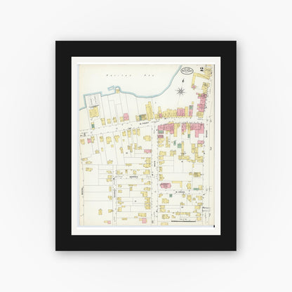 Old map wall art mockup — black gallery frame with white mat — Sanborn Fire Insurance Map from Keyport, Monmouth County, New Jersey (1908), Sheet #0002