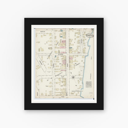 Old map wall art mockup — black gallery frame with white mat — Sanborn Fire Insurance Map from Cheboygan, Cheboygan County, Michigan (1884), Sheet #0005
