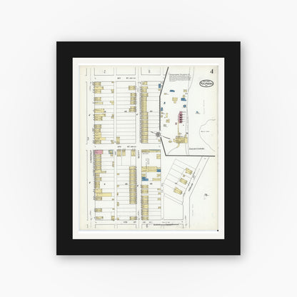 Old map wall art mockup — black gallery frame with white mat — Sanborn Fire Insurance Map from Kulpmont, Northumberland County, Pennsylvania (1920), Sheet #0004