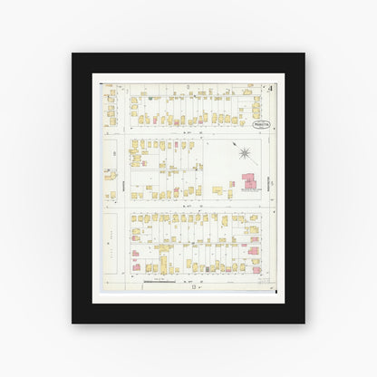 Old map wall art mockup — black gallery frame with white mat — Sanborn Fire Insurance Map from Marietta, Washington County, Ohio (1900), Sheet #0004
