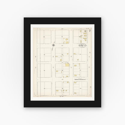 Old map wall art mockup — black gallery frame with white mat — Sanborn Fire Insurance Map from National City, San Diego County, California (1911), Sheet #0007