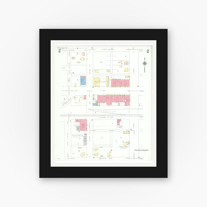 Old map wall art mockup — black gallery frame with white mat — Sanborn Fire Insurance Map from Grand Prairie, Dallas County, Texas (1943), Sheet #0002