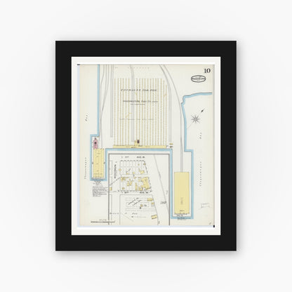 Old map wall art mockup — black gallery frame with white mat — Sanborn Fire Insurance Map from Washburn, Bayfield County, Wisconsin (1893), Sheet #0010